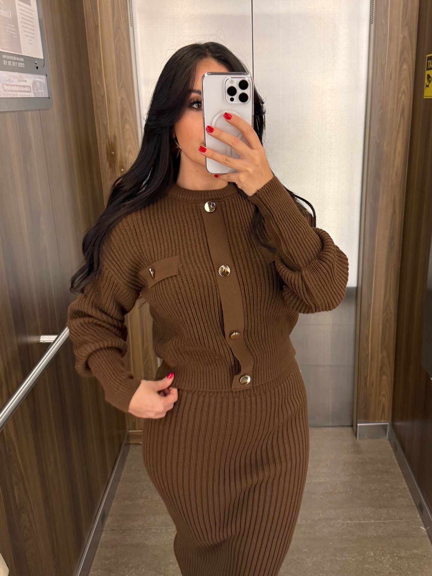 Berlin Kahverengi Triko Kazak Ve Etek Takım