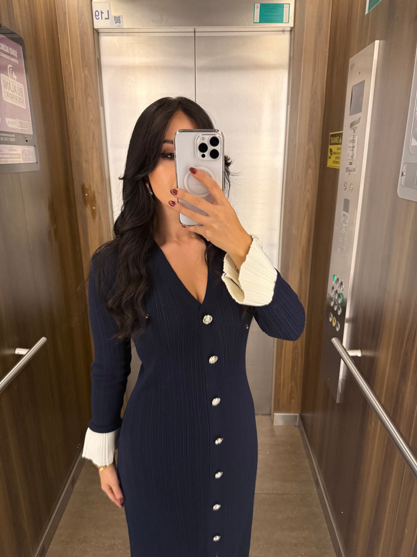 Luna Lacivert Premium Triko Elbise