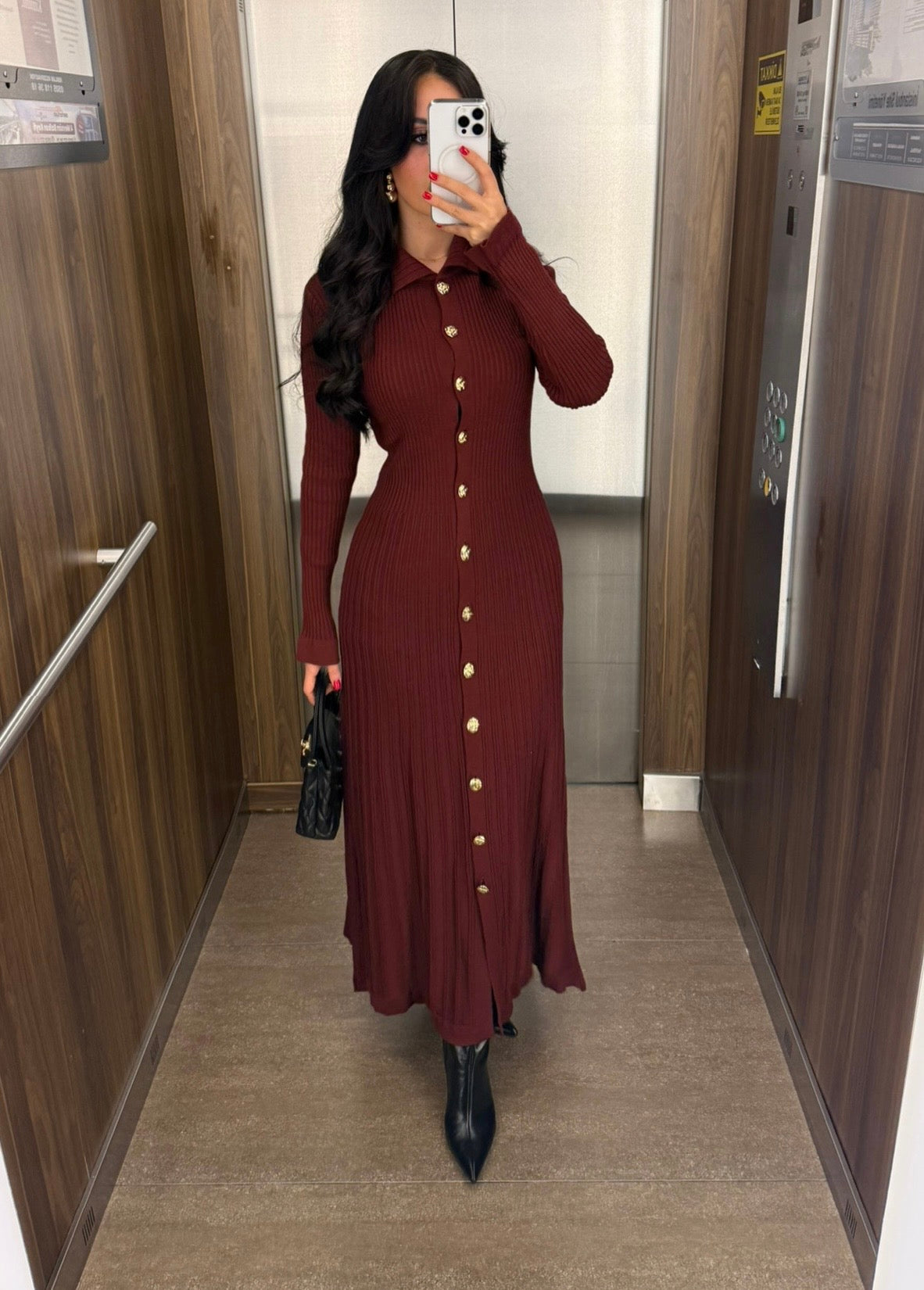 Bera Bordo Triko Elbise