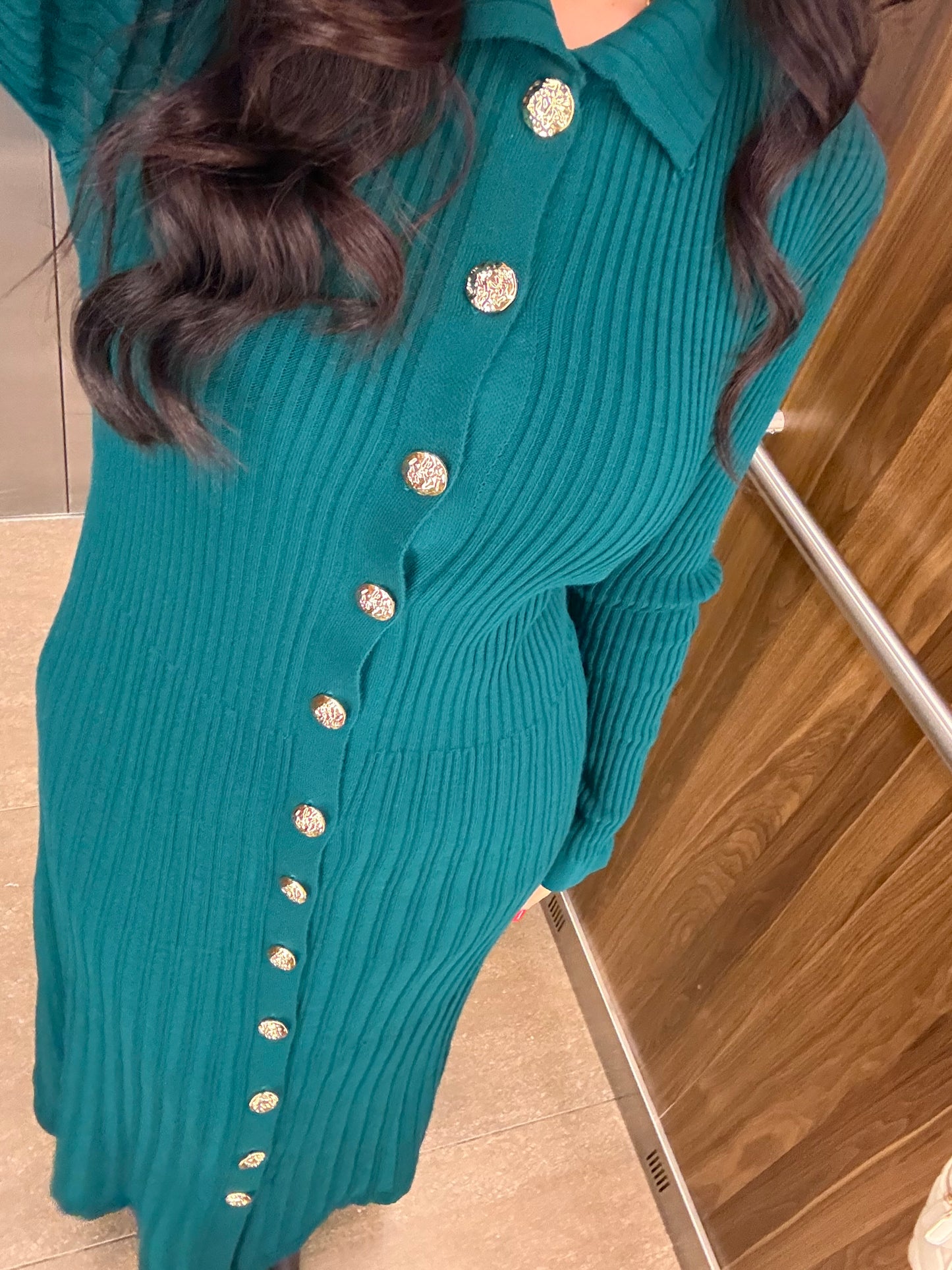 Bera Petrol Yeşili Triko Elbise