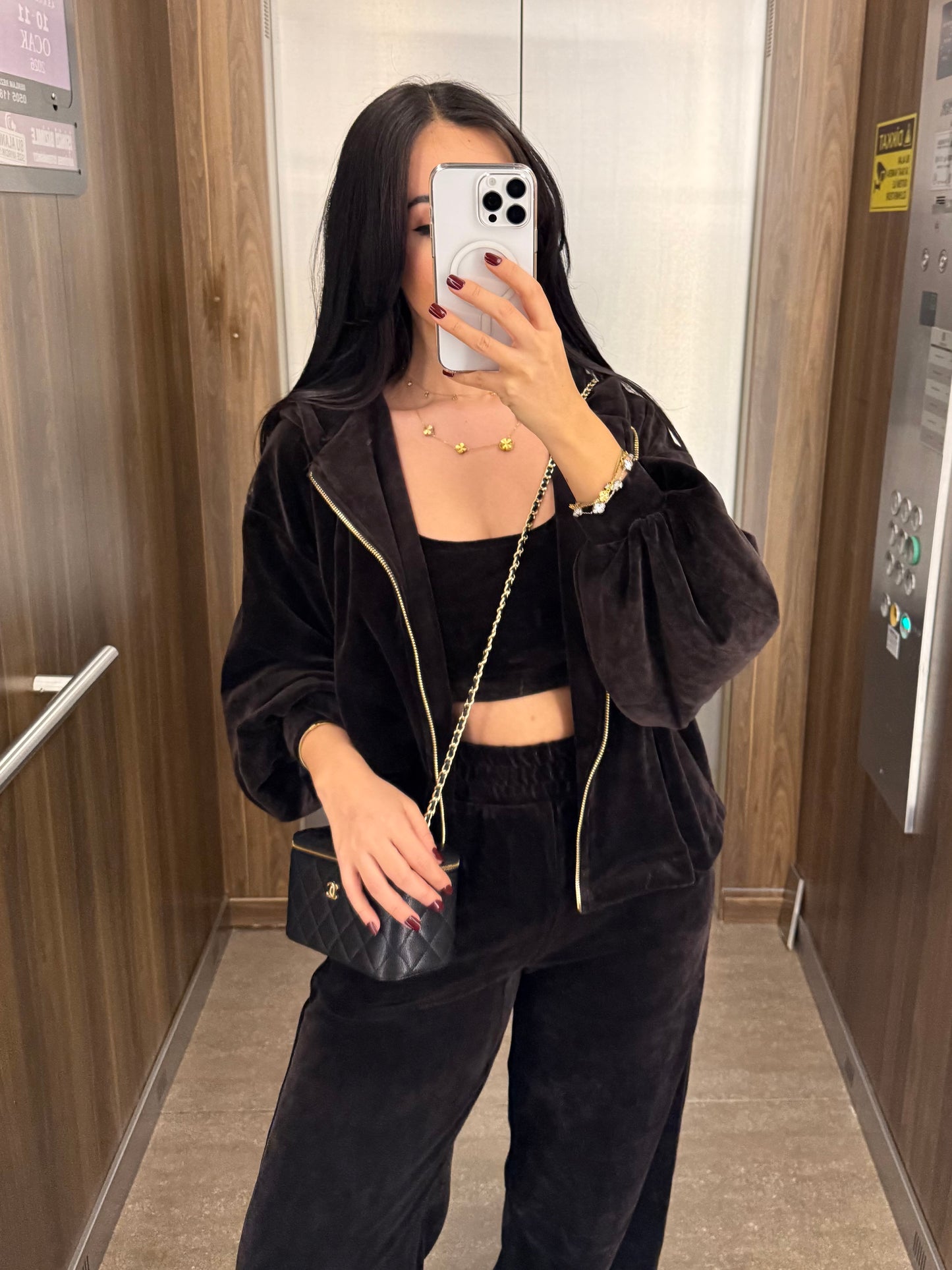 Zaina Kahverengi Kadife 3’lü Kombin Takımı