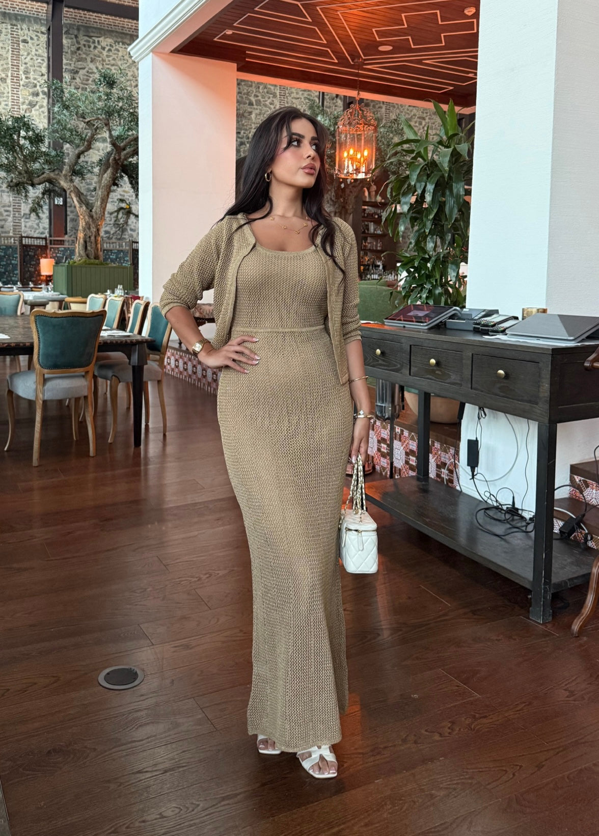 Angelina Hırka ve Elbise Takımı – Tam Astarlı-Nude