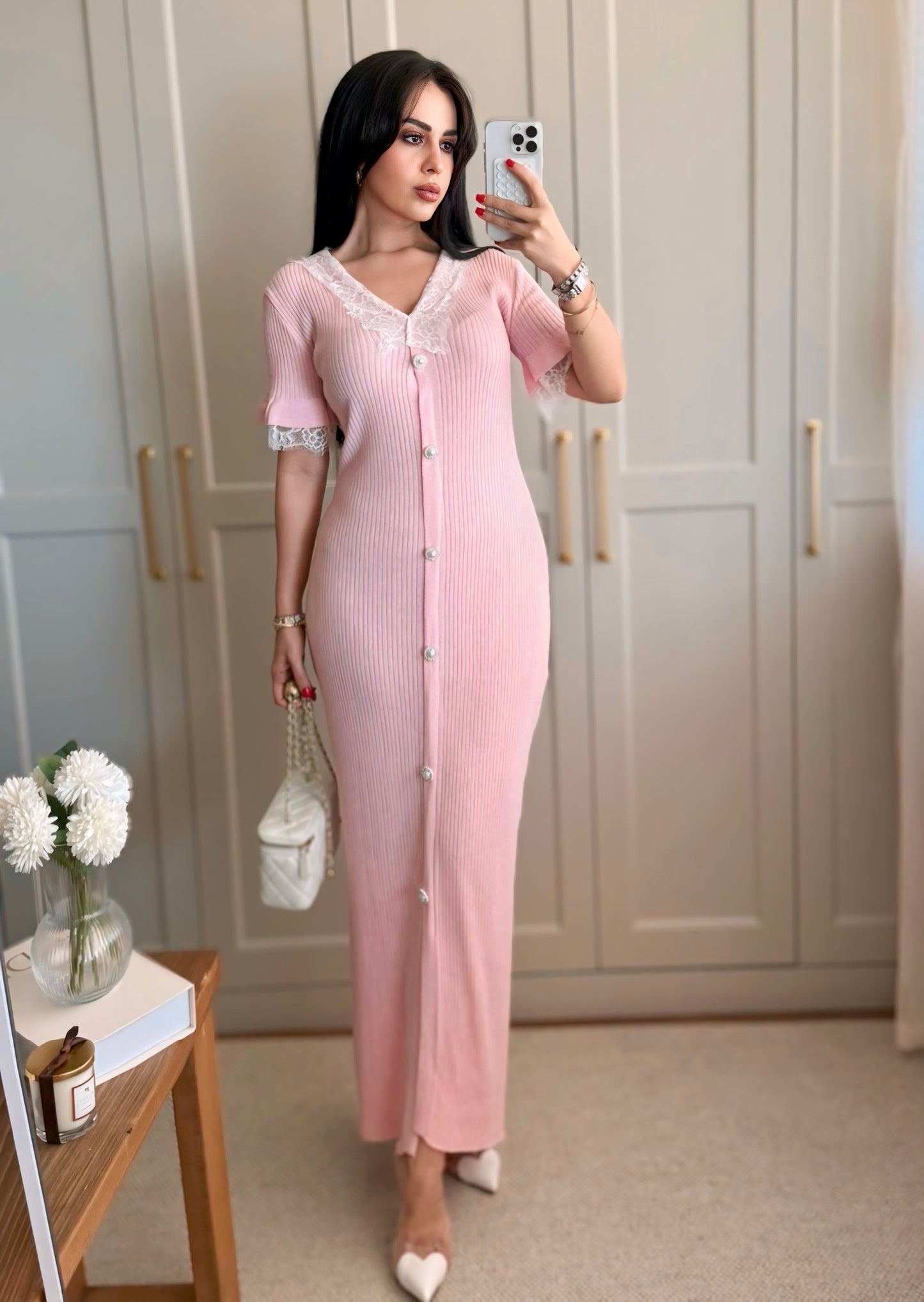 Beren Dantel Elbise-Pembe