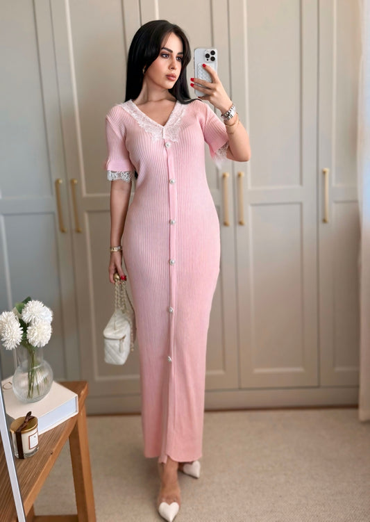 Beren Dantel Elbise-Pembe