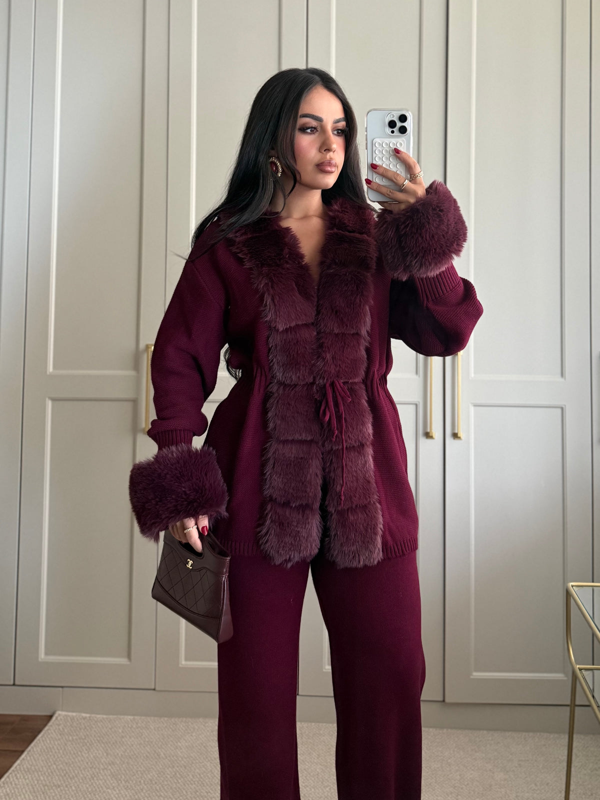 Dilek Kürklü Triko Takım-Bordo