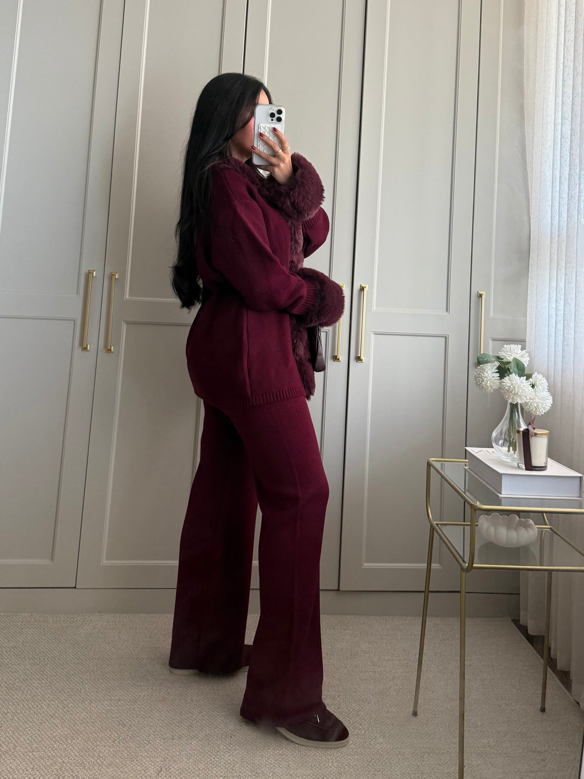 Dilek Kürklü Triko Takım-Bordo
