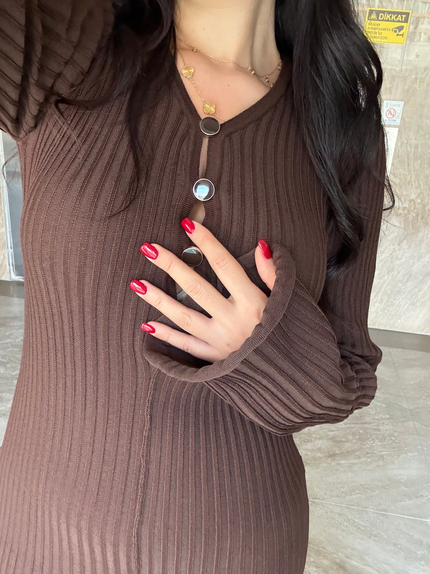 Amelia Kahverengi Premium Elbise
