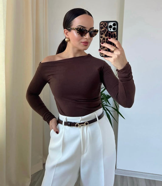 Basic kahverengi Bluz