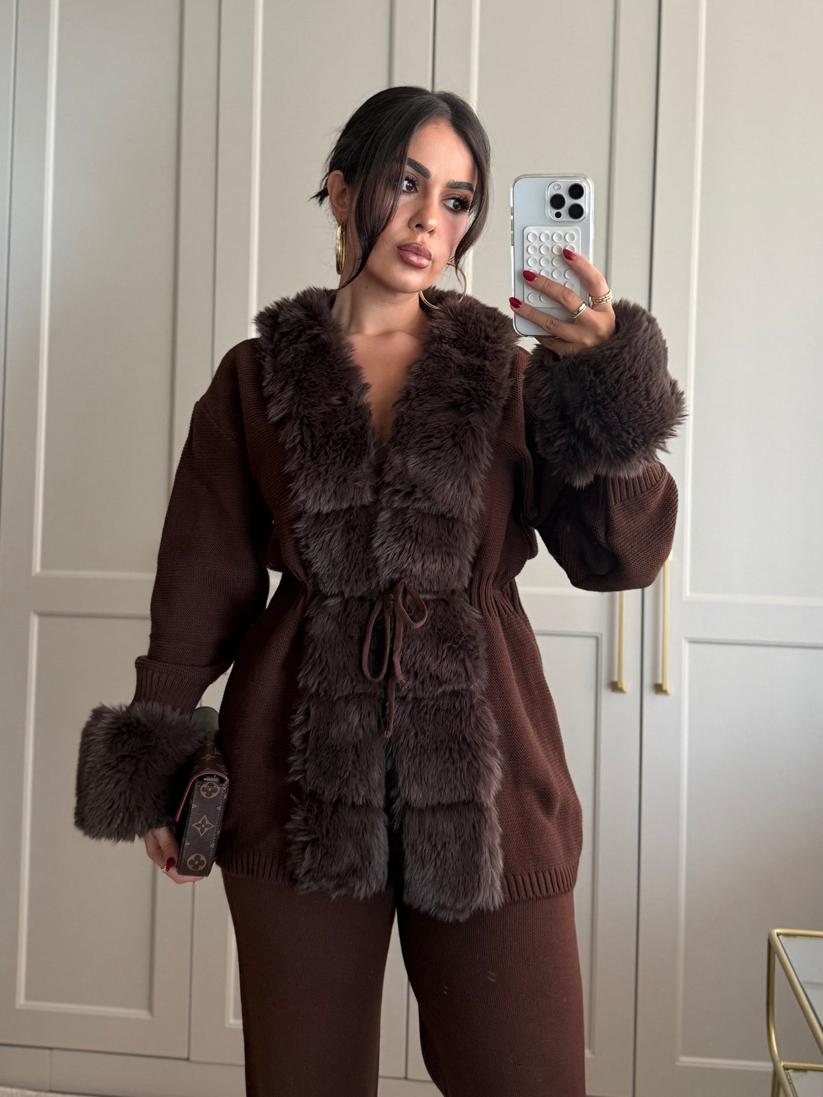 Dilek Kürklü Triko Takım - Kahverengi
