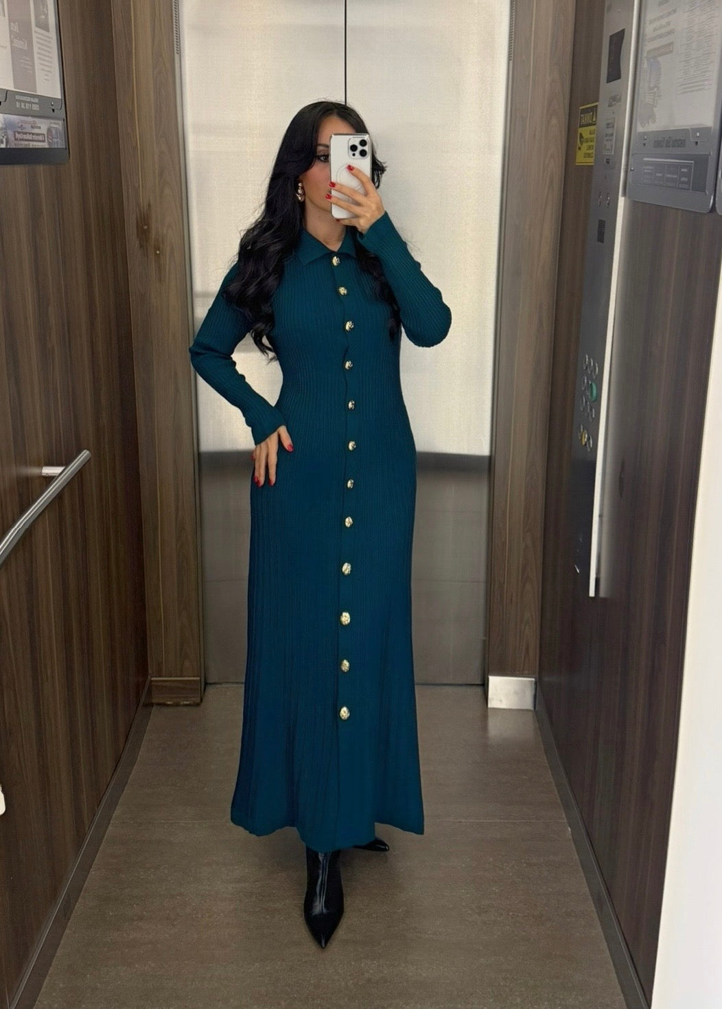 Bera Petrol Yeşili Triko Elbise