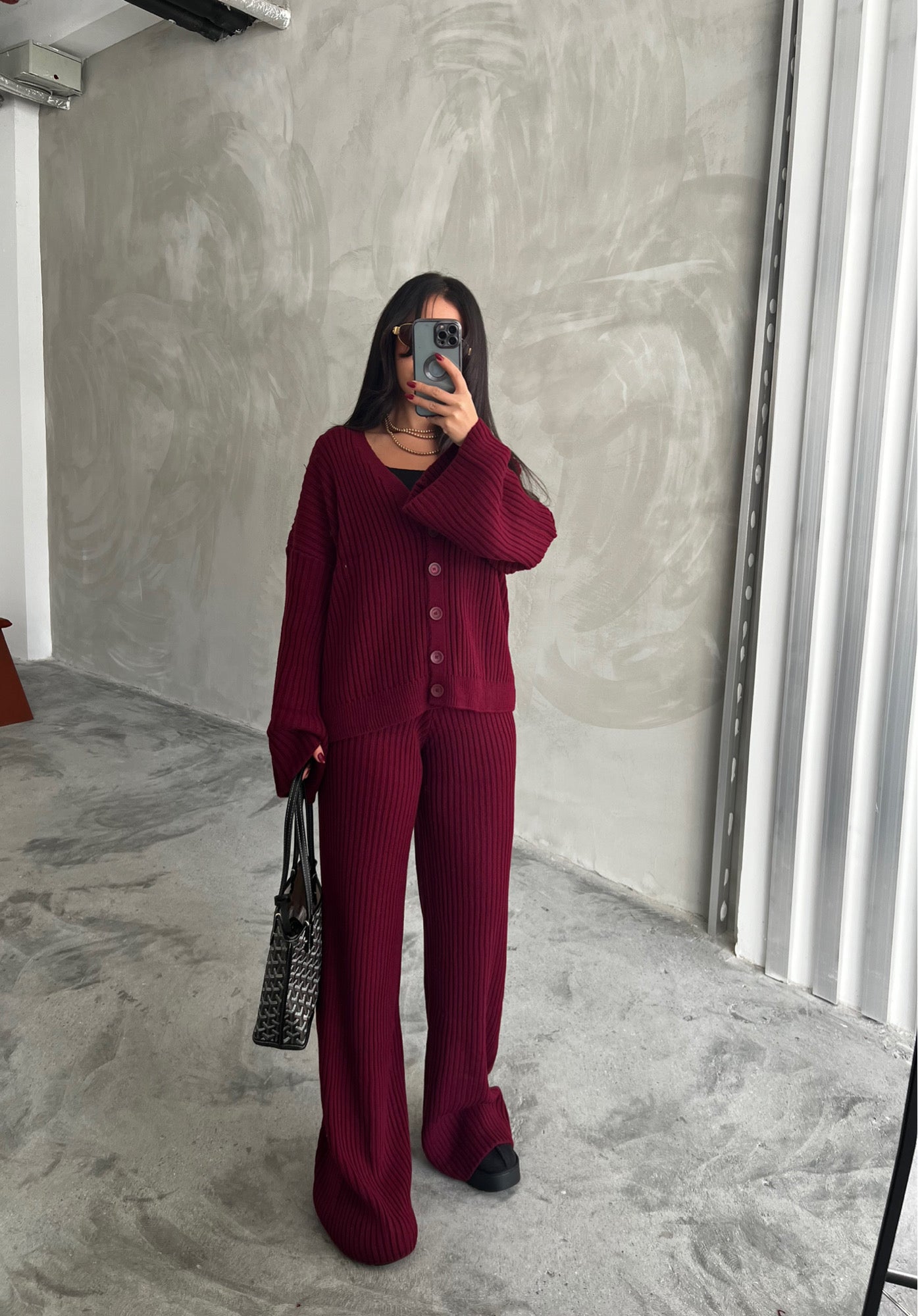 Yelda Bordo Triko Takım