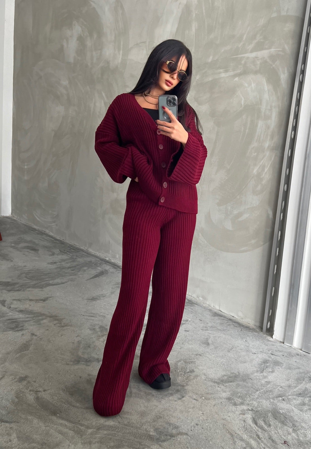 Yelda Bordo Triko Takım