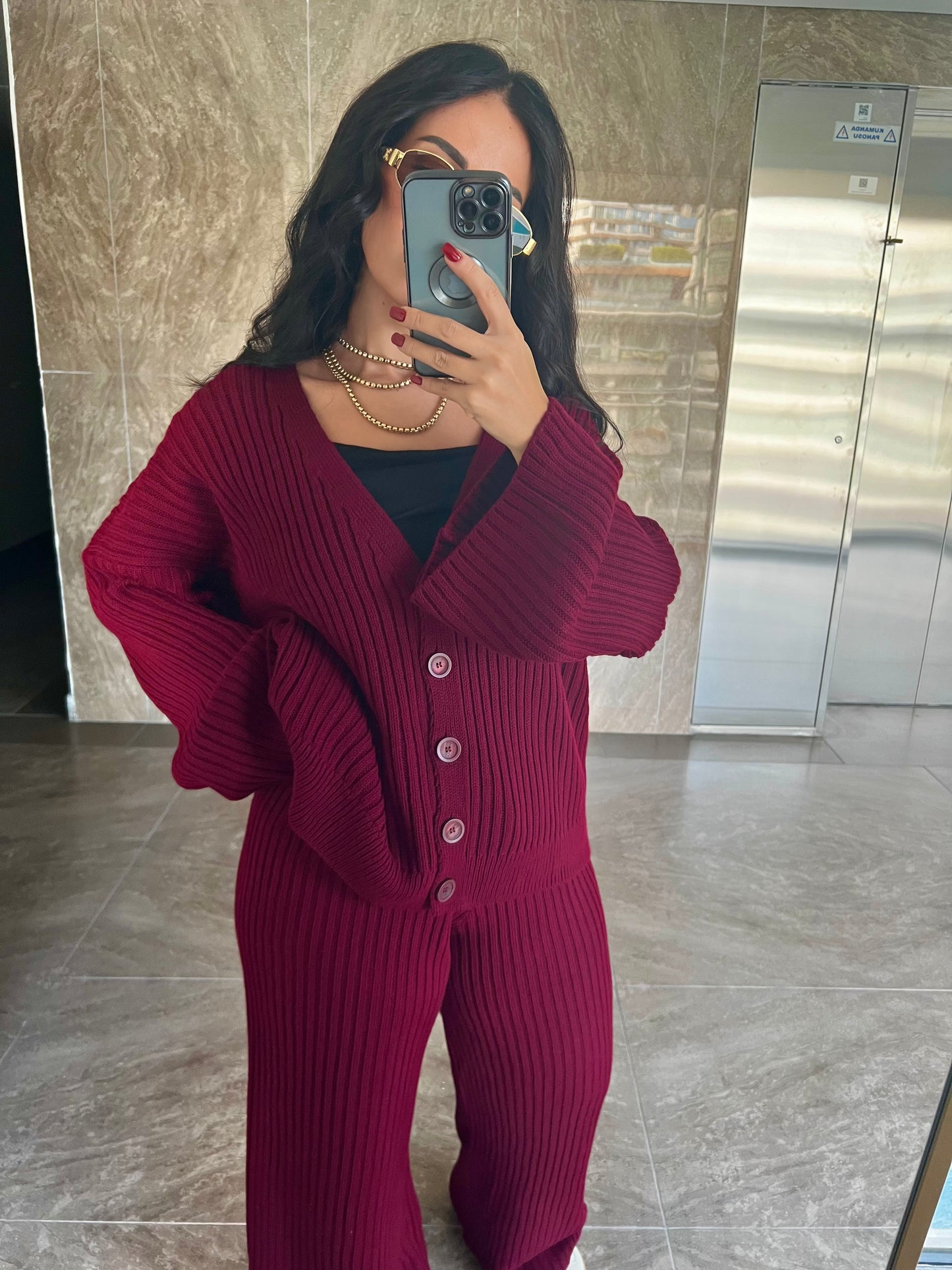 Yelda Bordo Triko Takım
