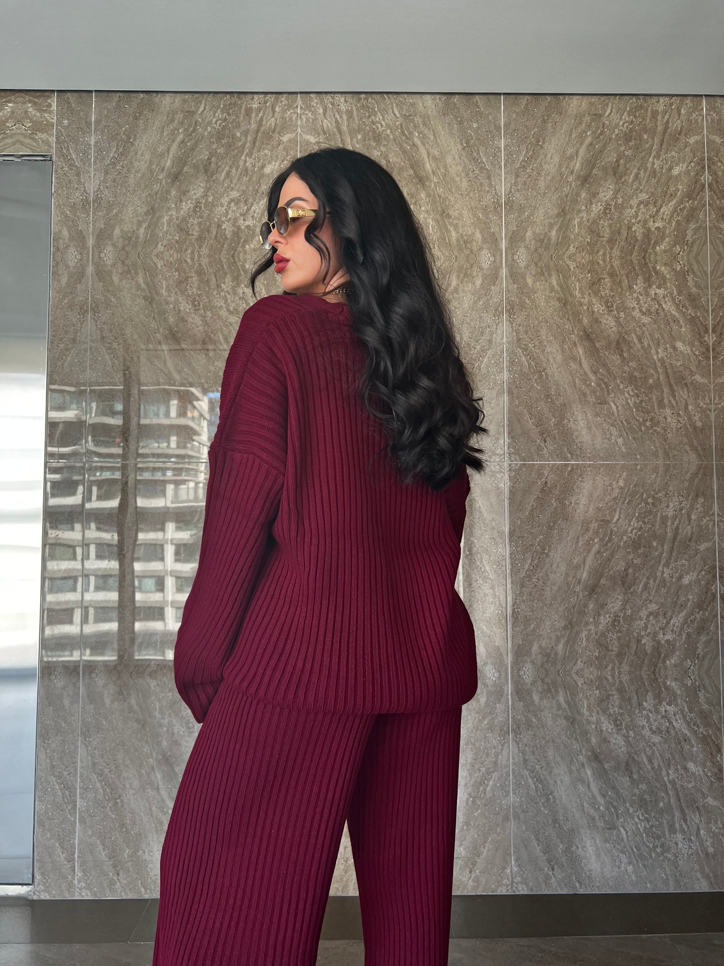 Yelda Bordo Triko Takım