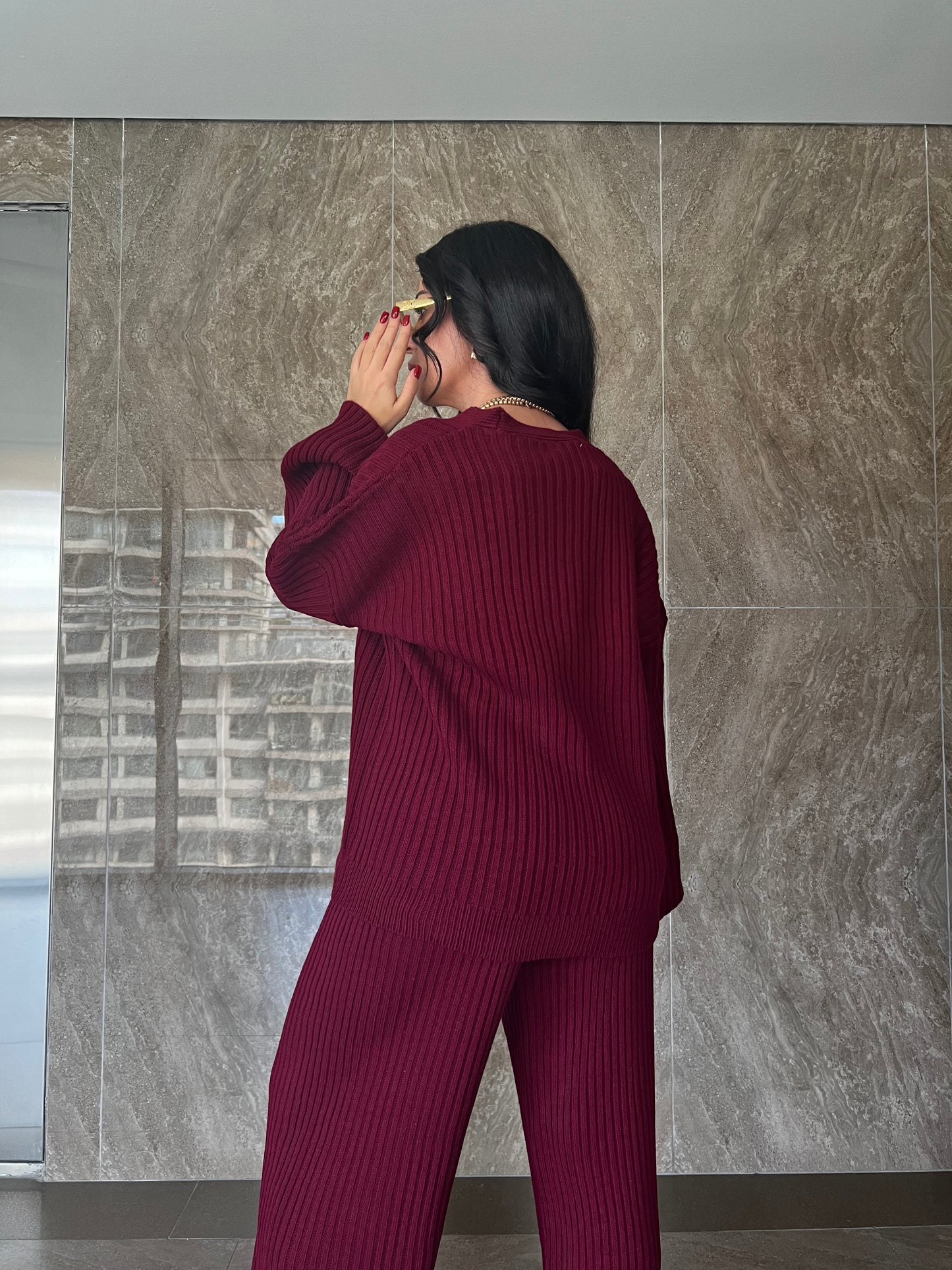 Yelda Bordo Triko Takım